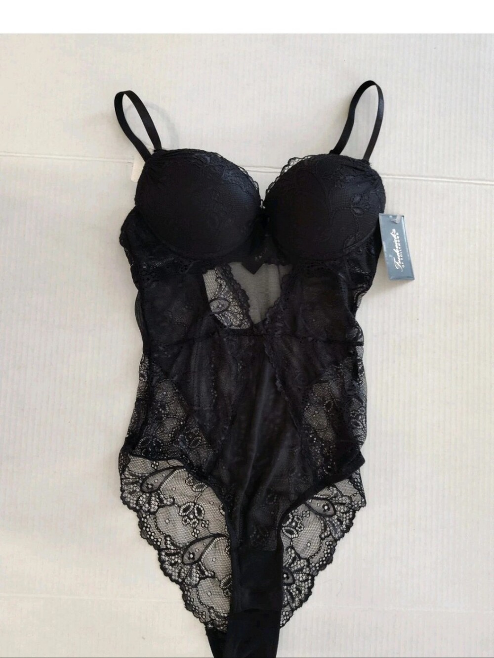 Fredericks of Hollywood Black Lace Teddy Bodysuit Lingerie Size Small